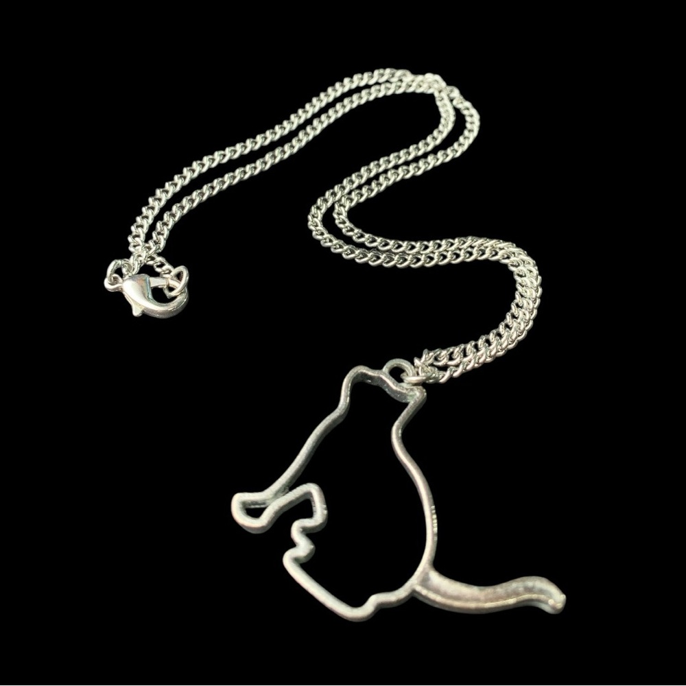 Vintage Cat Silhouette Pendant Necklace Silver Toned Metal with Chain